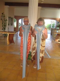 Guests with elephant heads they painted in common area